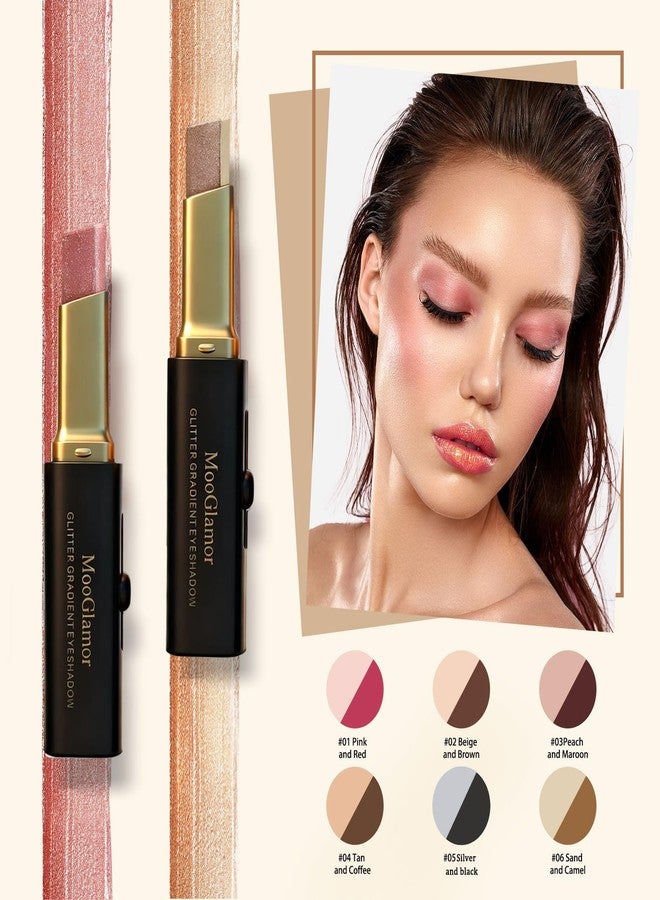 MooGlamor 6 Pcs Glitter Eye Shadow Stick Shimmer Eye Shadow Set with Two-Color Gradient and Waterproof Eyeshadow Pen for Long Lasting Eye Makeup Gift - Image 3